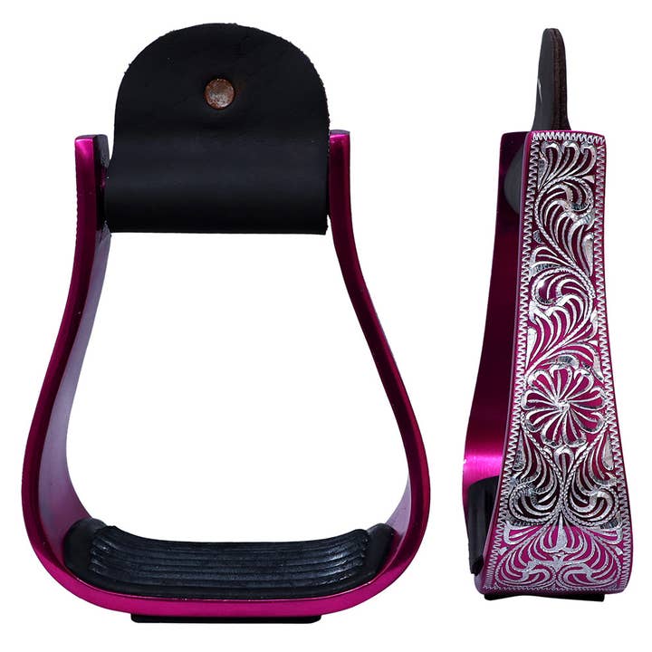 HILASON - Wholesale Horseback Riding Gear - 3" Neck Western Aluminium Horse Stirrups Floral Engraved