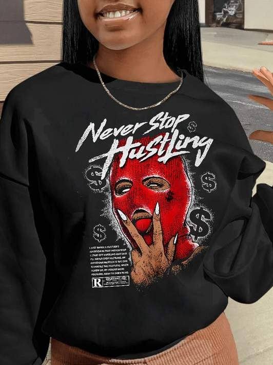 BLACK graphic casual sweatshirt for wholesale on Faire0