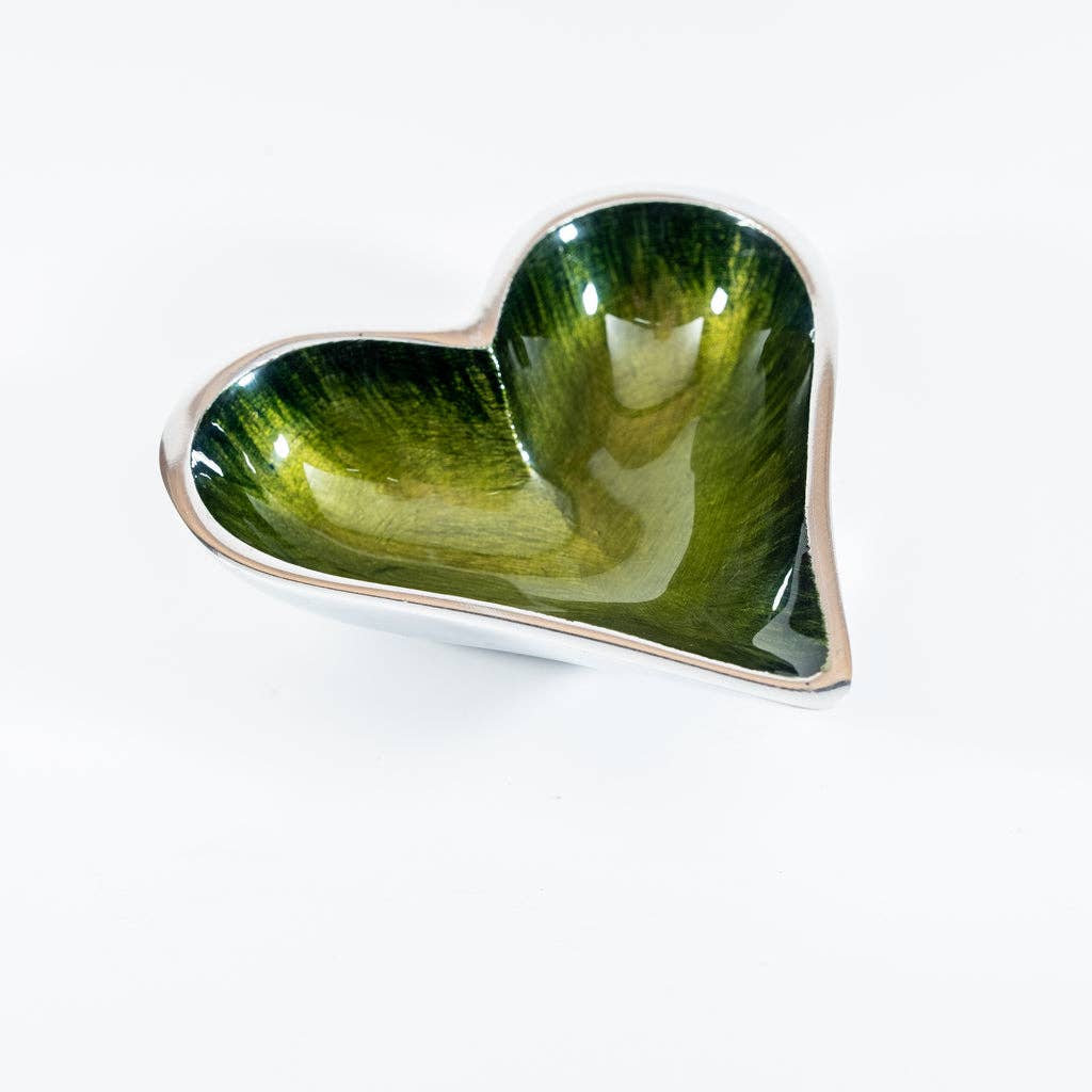 Tilnar Art - Vendita all'ingrosso Ciotole/Piatti decorativi - Piatto a forma di cuore verde spazzolato XS 10 cm