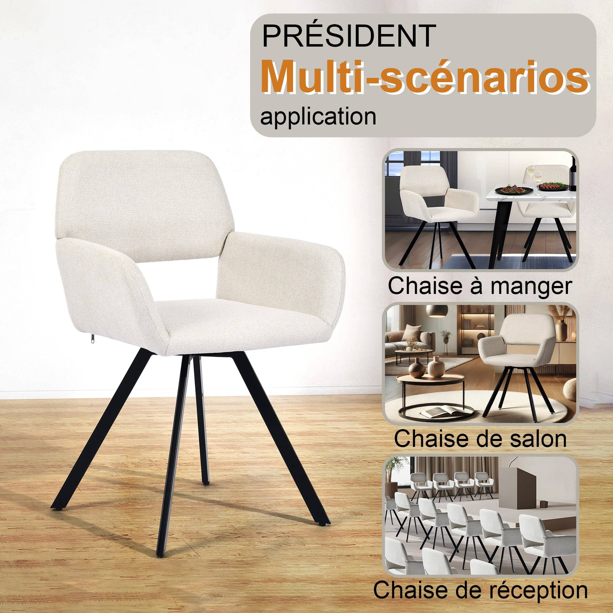 Urban Meuble - Wholesale Chair - Set of 2 Scandinavian dining chairs, swivel, beige fabric CALIFORNIA KD BEIGE SWIVEL13