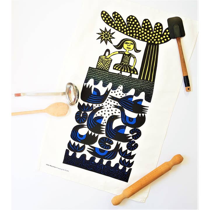 Hilke MacIntrye Feeding the Ducks Tea Towel for wholesale by Hayletts Contemporary Fine Art