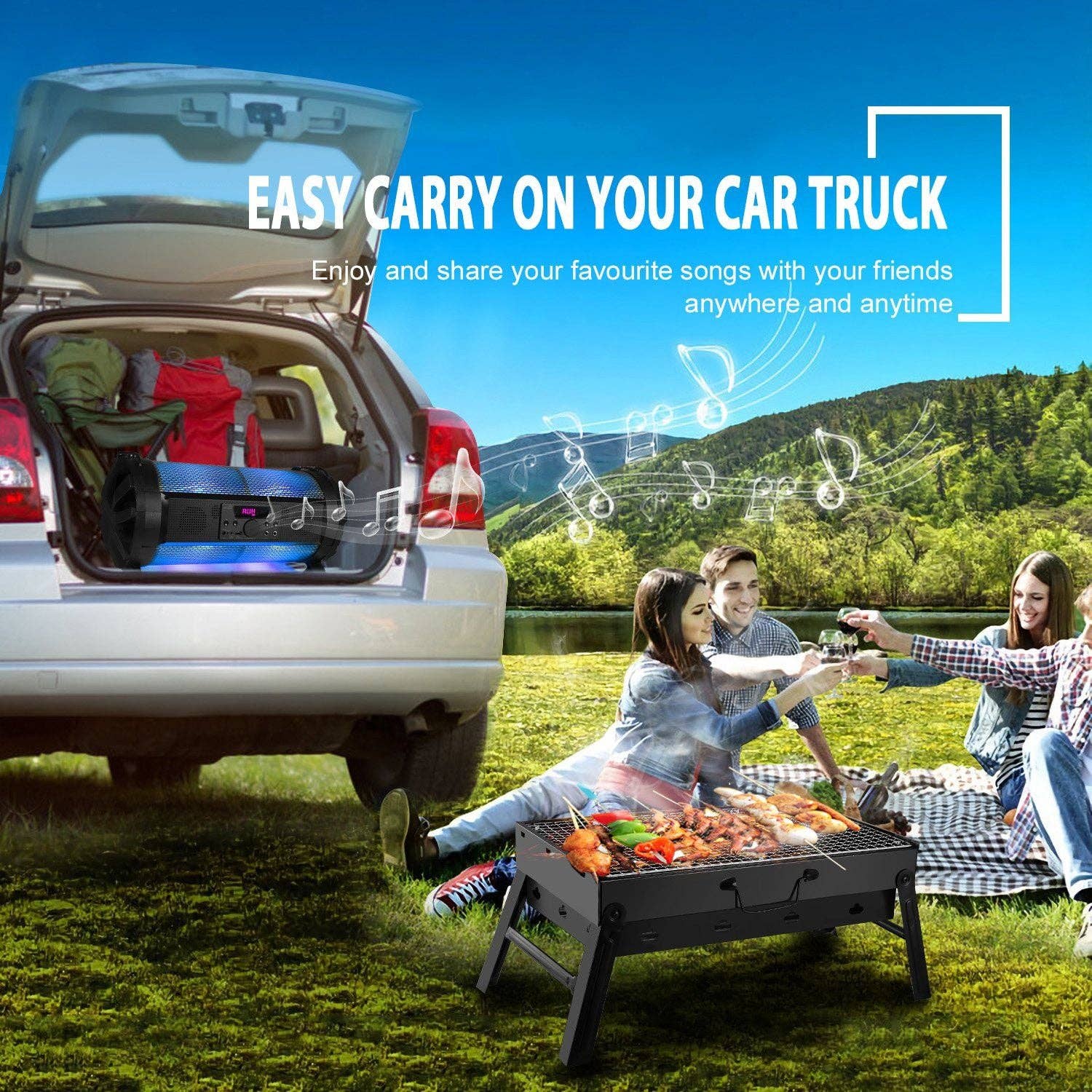 Black Foldable Portable BBQ Charcoal Grill Grill Lightweight Smoker Grill for Camping Picnics Garden Grilling for wholesale on Faire8