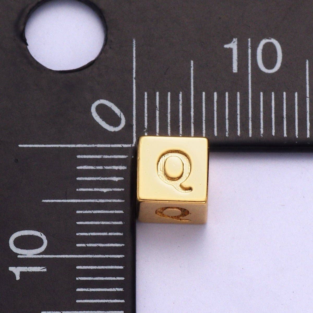 Aim Eternal - Wholesale Individual Charm/Pendant - Gold Initial Letter Alphabet 6.2mm Block Beads Charm Connector For Jewelry Making Component Supply A-A1145-A-A115726