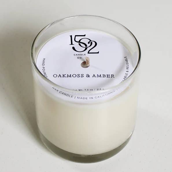 Oakmoss & Amber Minimalist Tumbler Soy Wax Candle for wholesale by 1502 Candle Co.