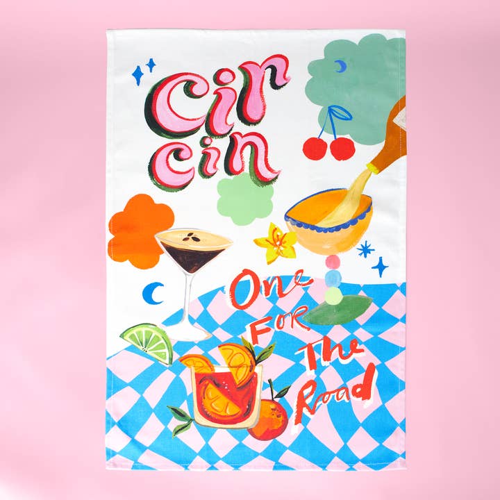 Cin Cin Tea Towel for wholesale by Eleanor Bowmer