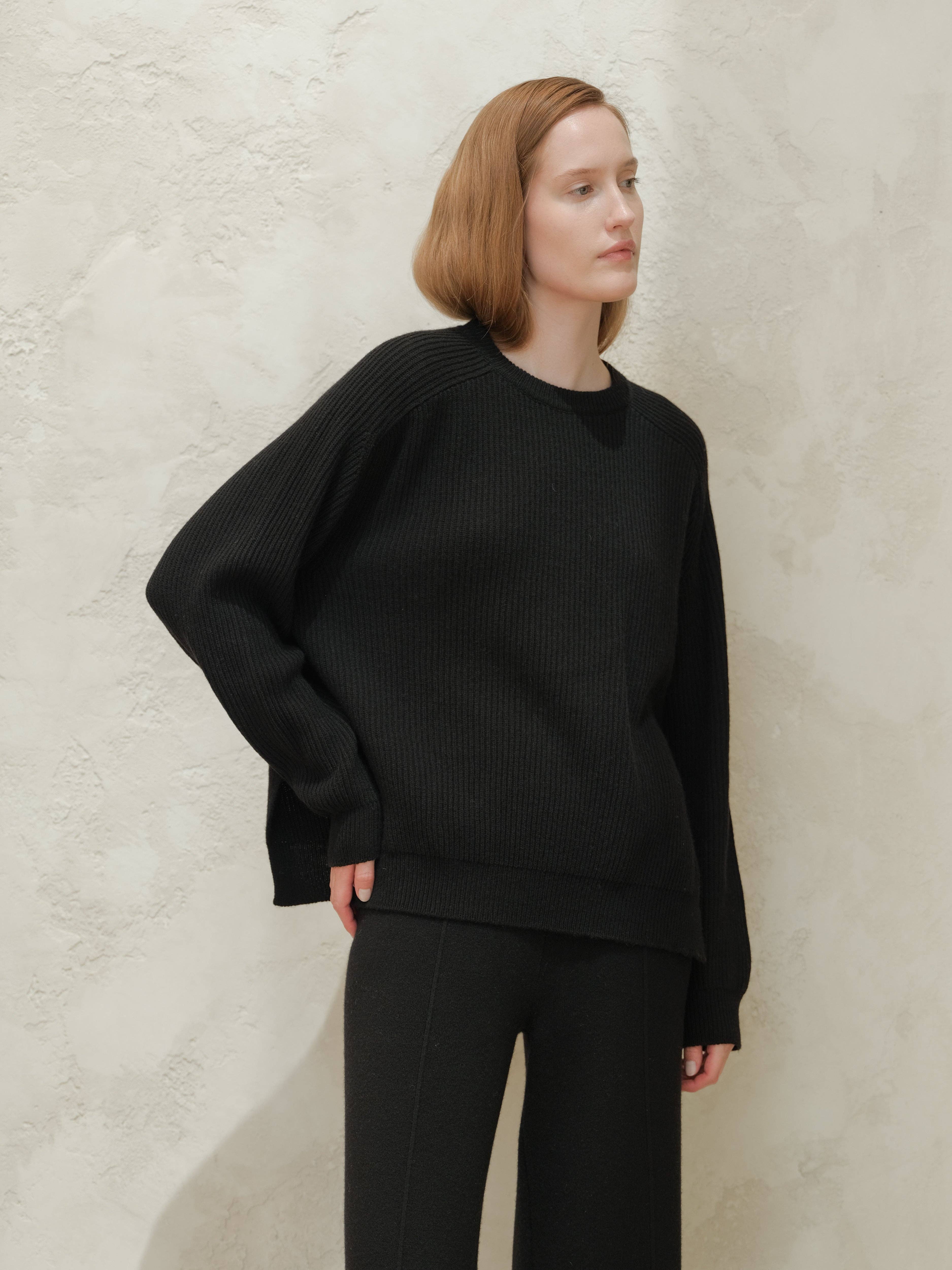 Lèmme - Wholesale Knit Sweater - Women's - Cashmere Mix Crewneck Ribbed Sweater with Lateral Slits13
