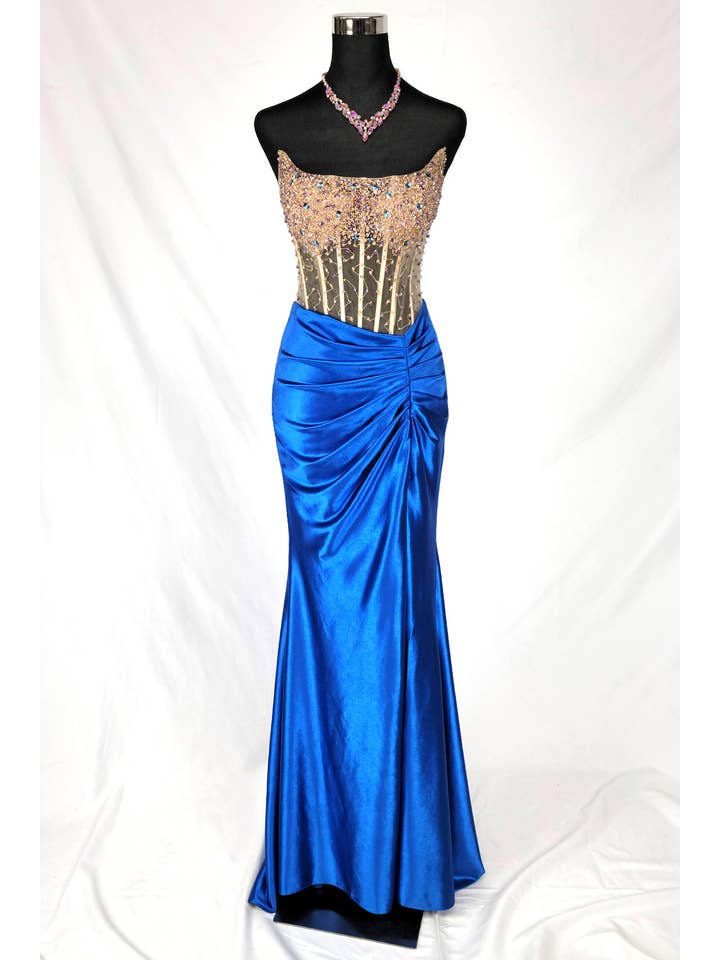 Chicas - Vente Robe de soirée – femme - Robe bustier en satin avec corset à perles et sequins C8312