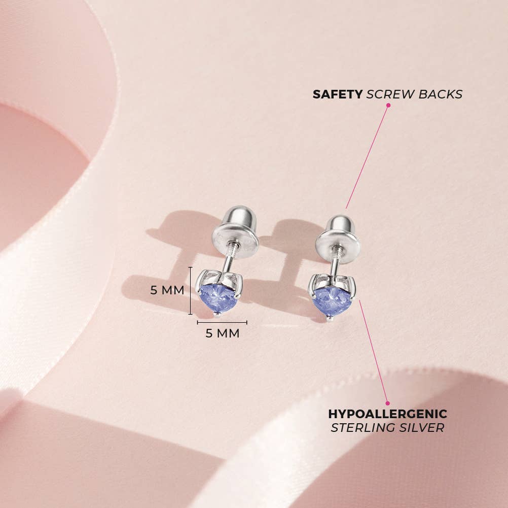 In Season Jewelry - Wholesale Oorbellen - Kinderen - CZ Heart Solitaire 4mm Kinder Oorbellen - Sterling Zilver39