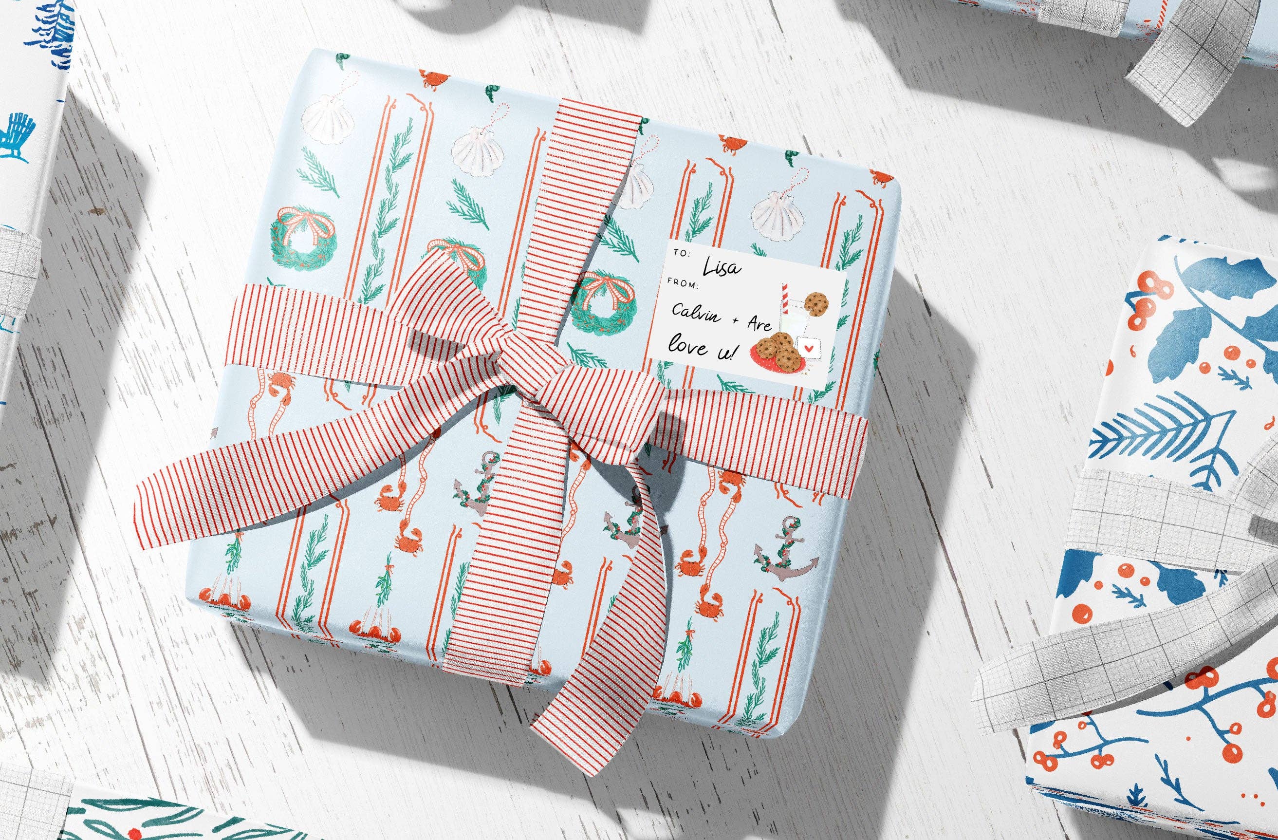 Ramus & Co. - Venta al por mayor Etiquetas de regalos - Hojas de etiquetas de regalo de Santa y perros3