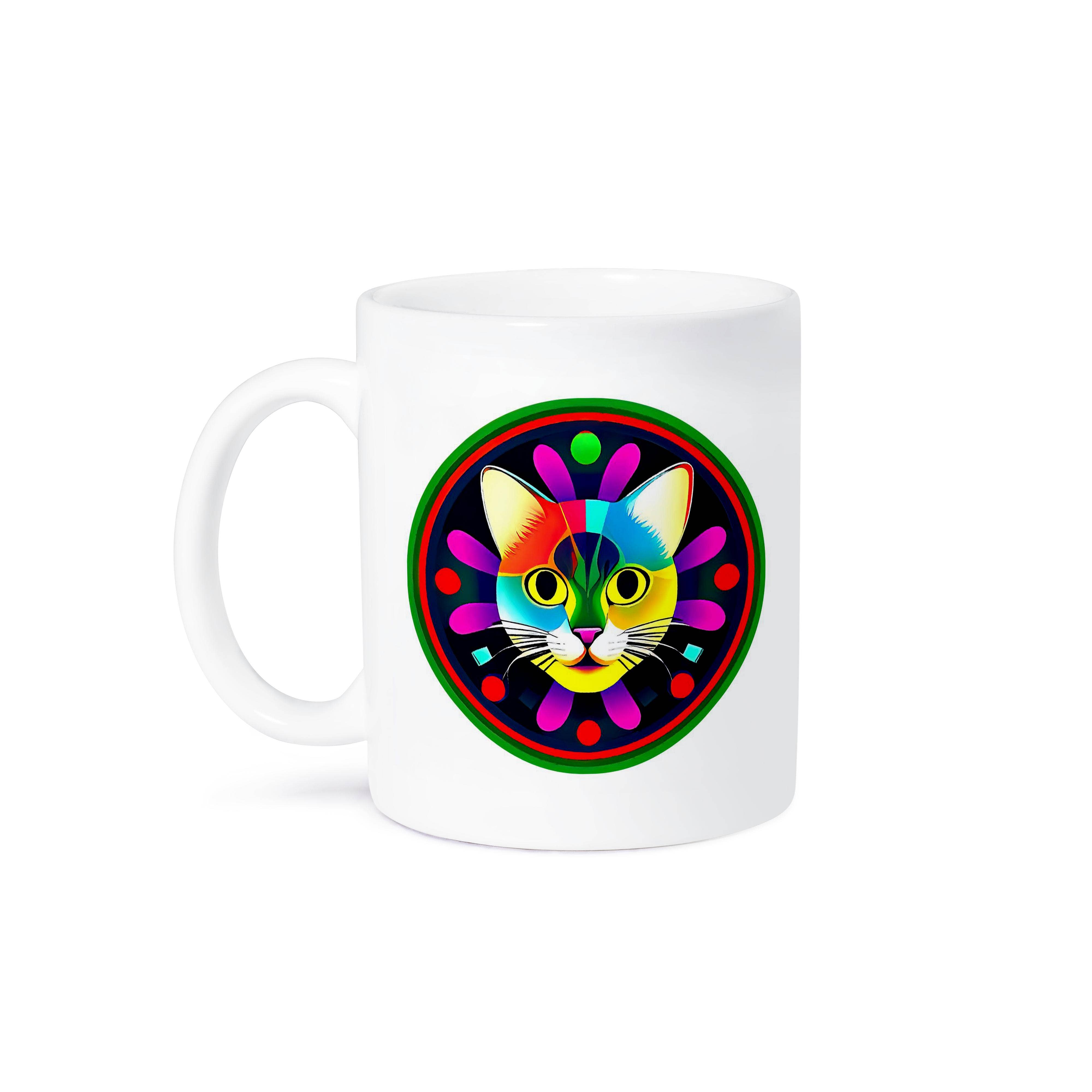 3dRose – wholesale Coffee mug – 3dRose, Smiling cat face. Colorful digital art. Round geometrical frame gift, Mug8