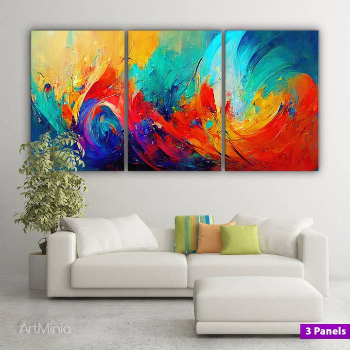 Art mural abstrait sur toile de style galerie, prêt à être accroché pour la vente par Artorang