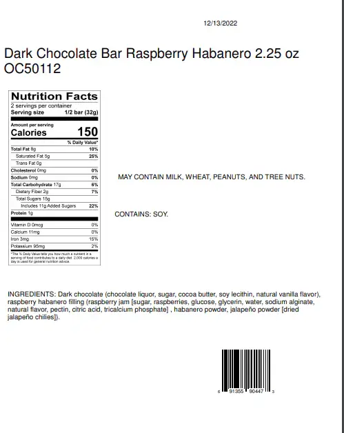 Hammond's Candies - Wholesale Chocolate Bar - Candy Bar - Dark Chocolate - Raspberry Habanero - 2.25 oz1