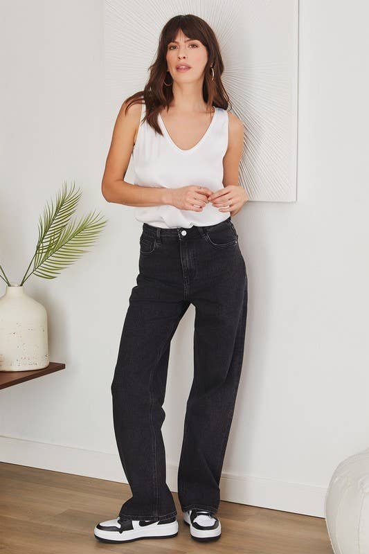 Denim Nero JEANS A VITA ALTA A GAMBA DRITTA (LM06) in vendita all'ingrosso su Faire3