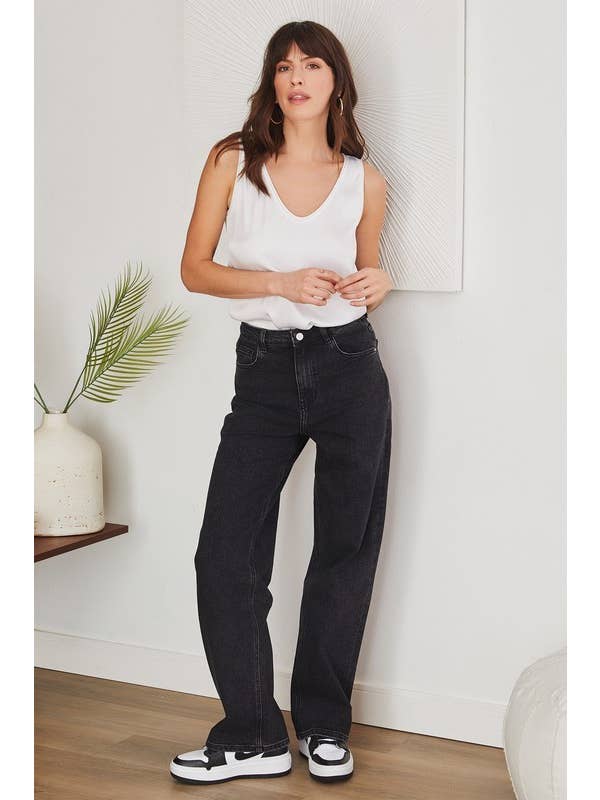 Denim Nero JEANS A VITA ALTA A GAMBA DRITTA (LM06) in vendita all'ingrosso su Faire3