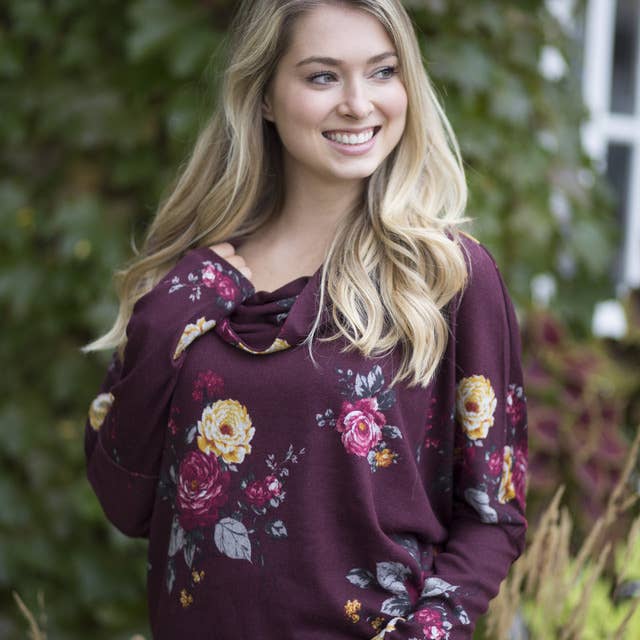 W-390-Burgundy Floral for wholesale by Lou & Co