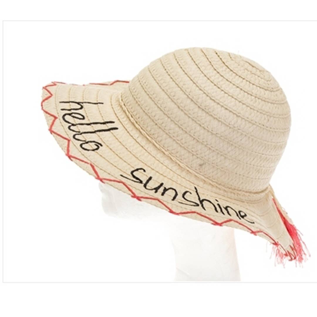 One and Only Accessories - Wholesale Straw Hat - Women's - Kids straw sun hat with Hello Sunshine script embroidery and5