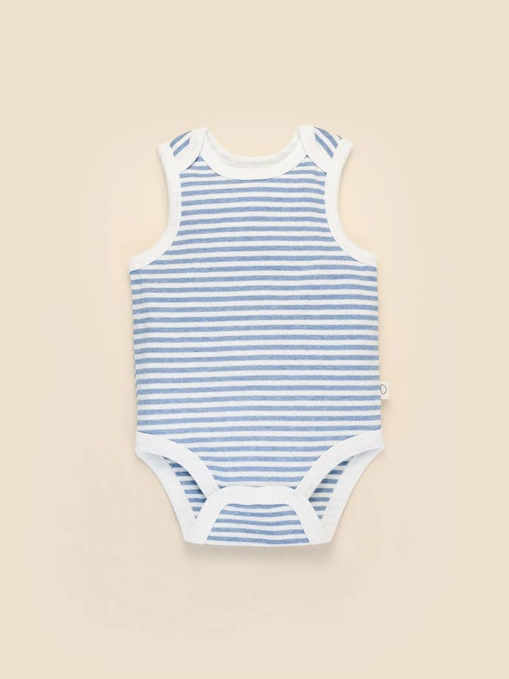 Lūmmi in Colour Babywear - Wholesale Bodysuit (Non-Footed) - Baby - Organic Cotton Singlet Bodysuit - Blue Stripes1