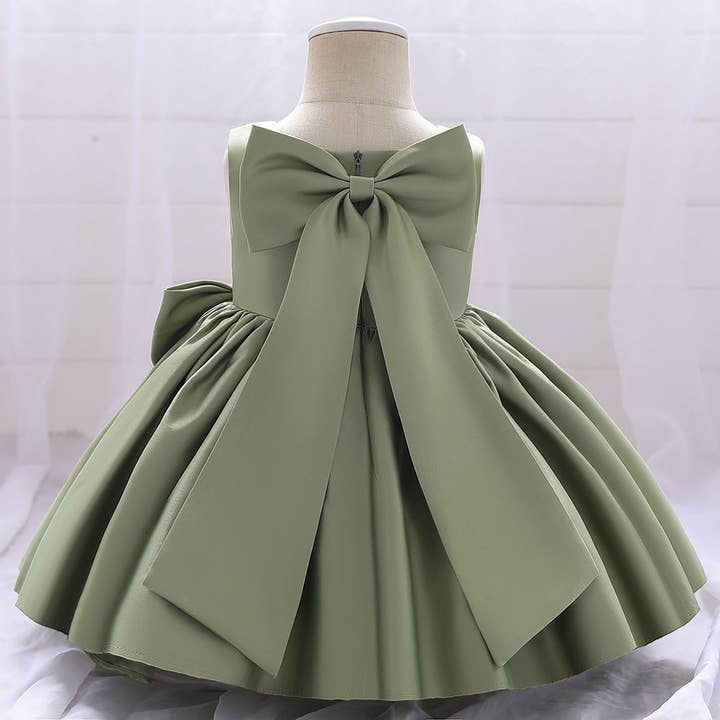 MyKids-USA® - Wholesale Dress - Baby - Baby Girl Solid Color Bow Patched Design Sleeveless Western Style Satin Dress23