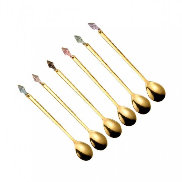 Cuillères dorées bout coquillages multi couleurs - lot de 6 pour la vente par AULICA