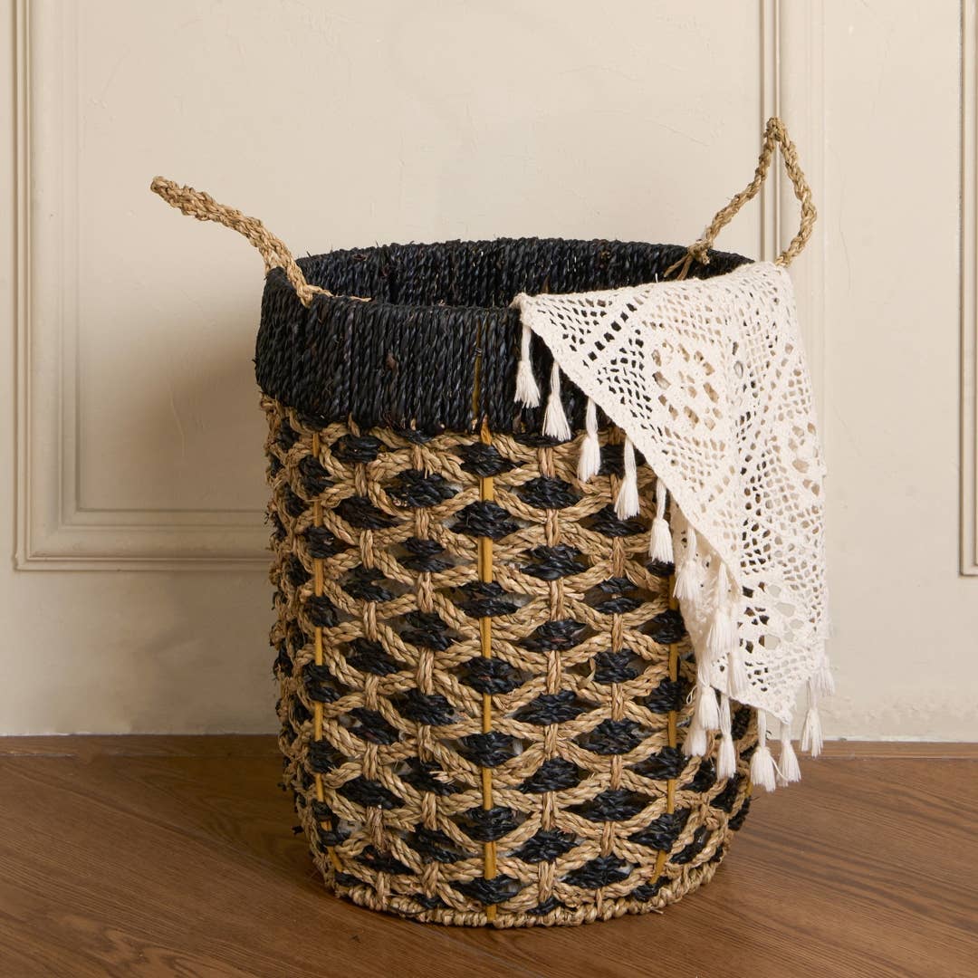 Natural Artisan Home - Wholesale Basket - Handwoven Color-Block Seagrass Basket Set 1