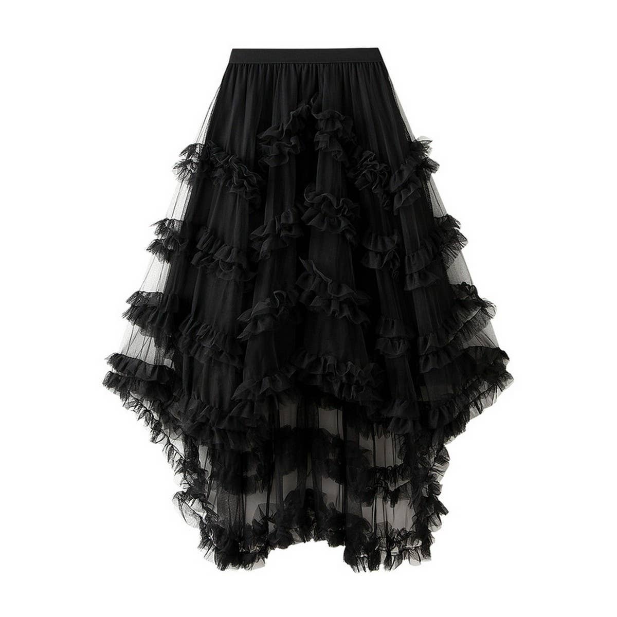 ACCITY - Wholesale Skirt - Women's - Candy Color Ruffle Tulle Irregular Midi Skirt_CWBMS04031
