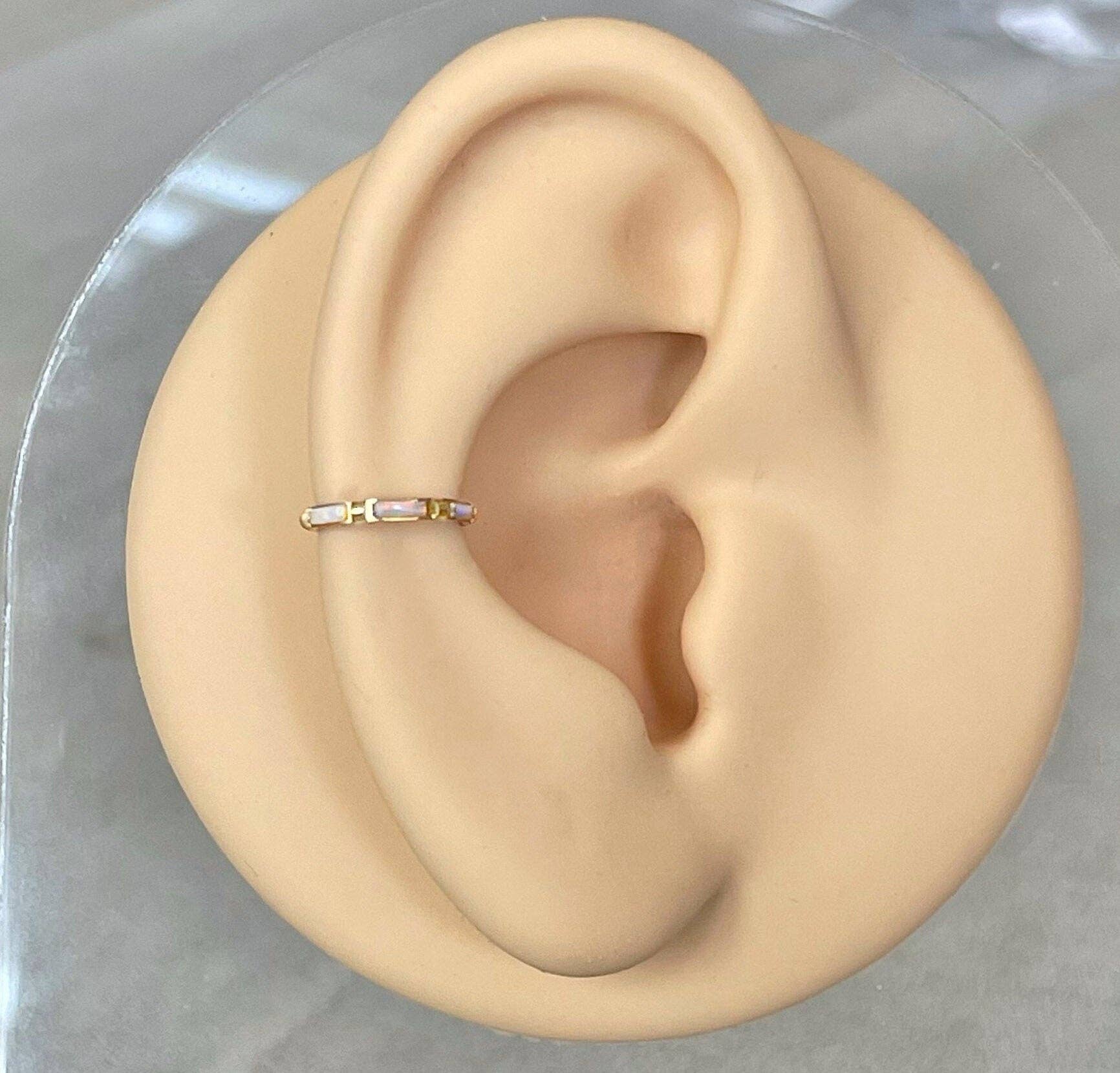 Elara Body Jewelry - Wholesale Single Earring - Gold Opal Conch or Helix Earring (16G | 8mm or 10mm | Titanium | Several Color Options)3
