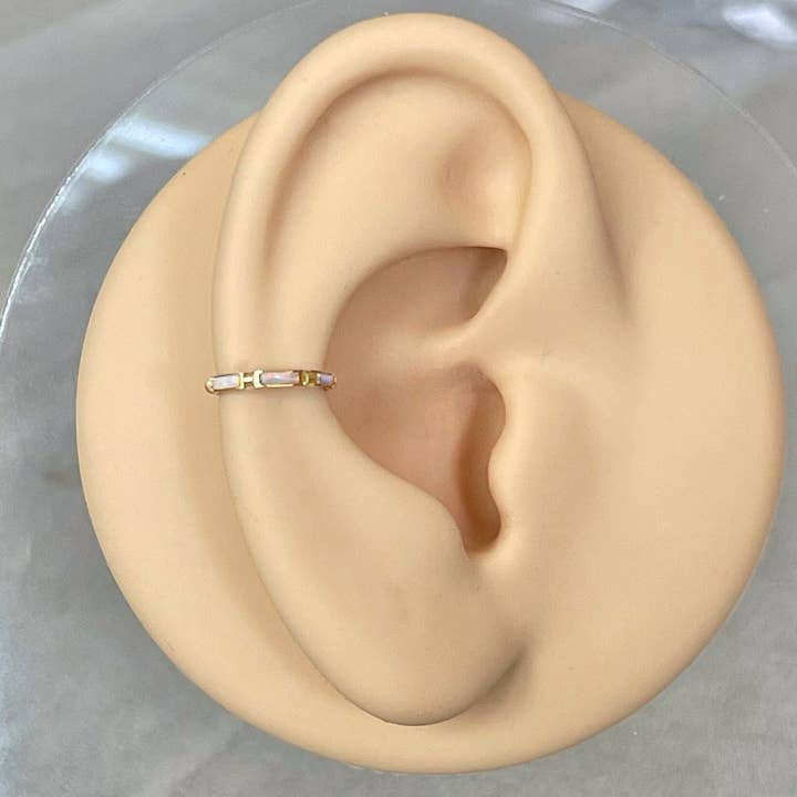 Elara Body Jewelry - Wholesale Single Earring - Gold Opal Conch or Helix Earring (16G | 8mm or 10mm | Titanium | Several Color Options)3