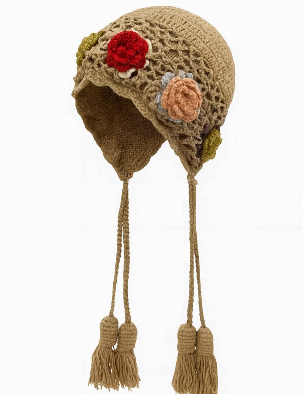 Sweetkama - Wholesale Beanie - Women's - Ladies 3D Floral Crochet Knit Hollow Out Tassel Hat3