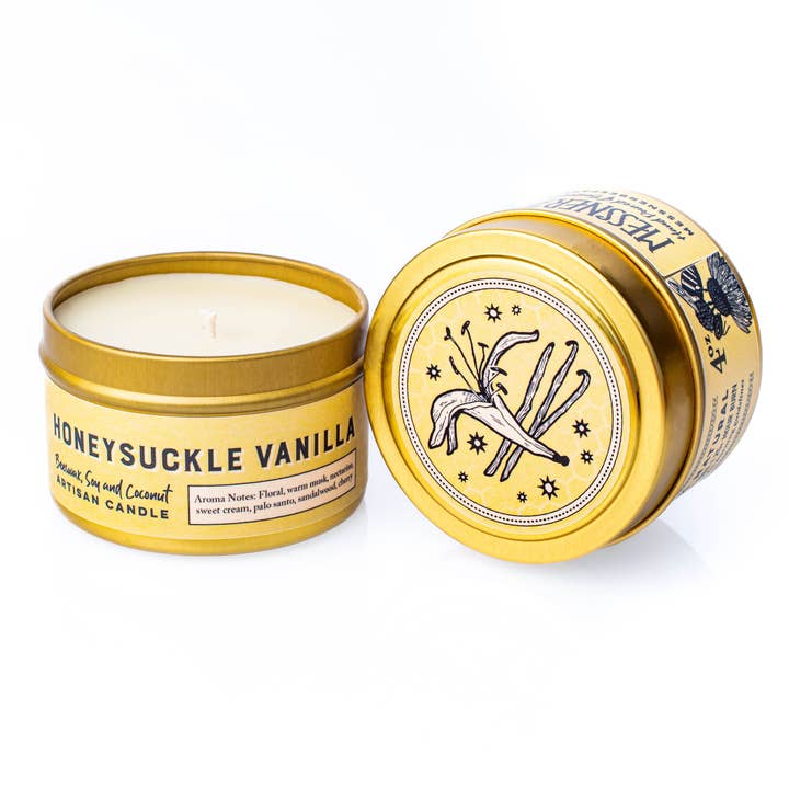 Messner Bee Farm - Vente Bougies de voyage - Gousse de vanille chèvrefeuille 4oz. Bougie - Sans paraffine !