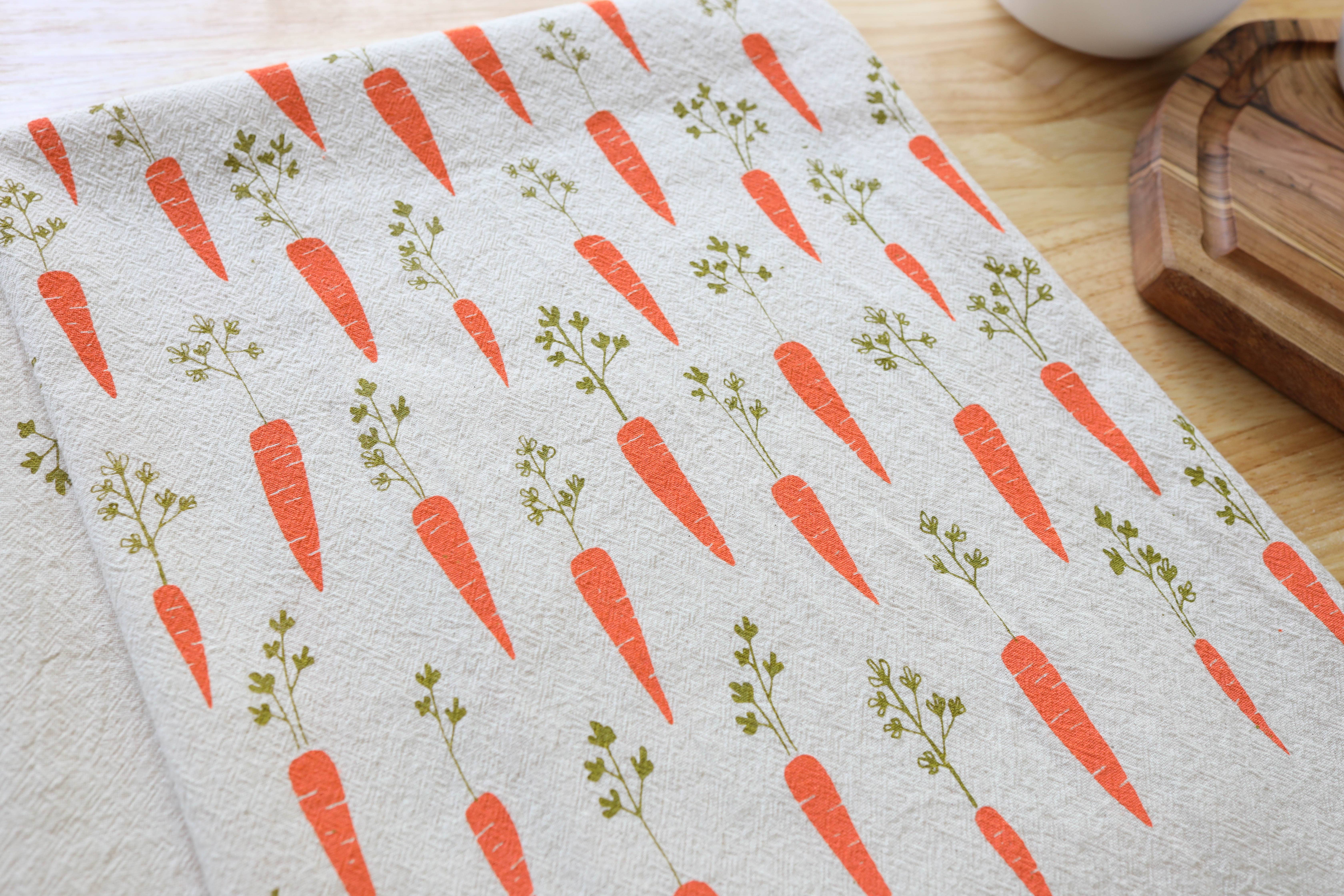 The High Fiber - Vente Torchons - Torchon de cuisine imprimé à la main motif carotte, torchon de jardin3