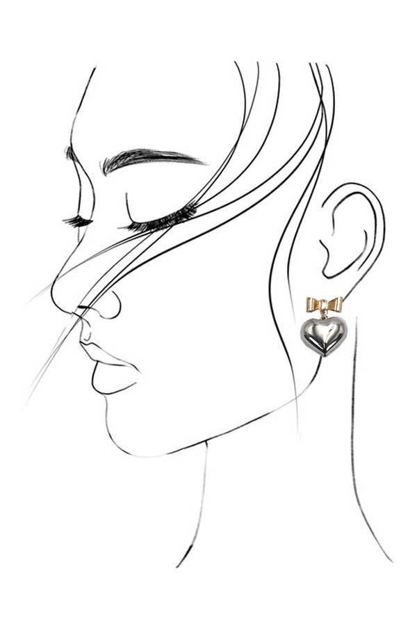 GOLD BOW HEART RHINESTONE DANGLE EARRINGS | 80E2297 for wholesale on Faire3