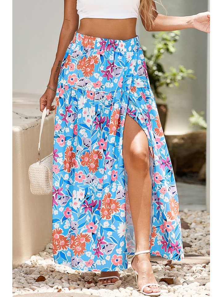 LDC Floral Printed High Waist Split Wrap Long Skirt for wholesale on Faire