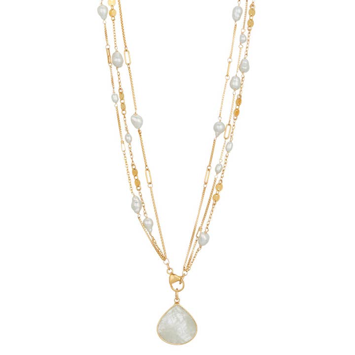 Dreifach-Strang-Perlenkette mit Mondstein-Anhänger für den Großhandel von Mabel Chong