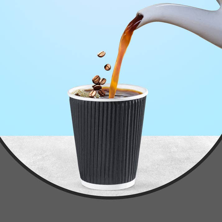 Three Leaf Products - Wholesale Disposable Cup - Three Leaf 9 Oz. Ripple Wall Cups, (Black) 900 Ct.