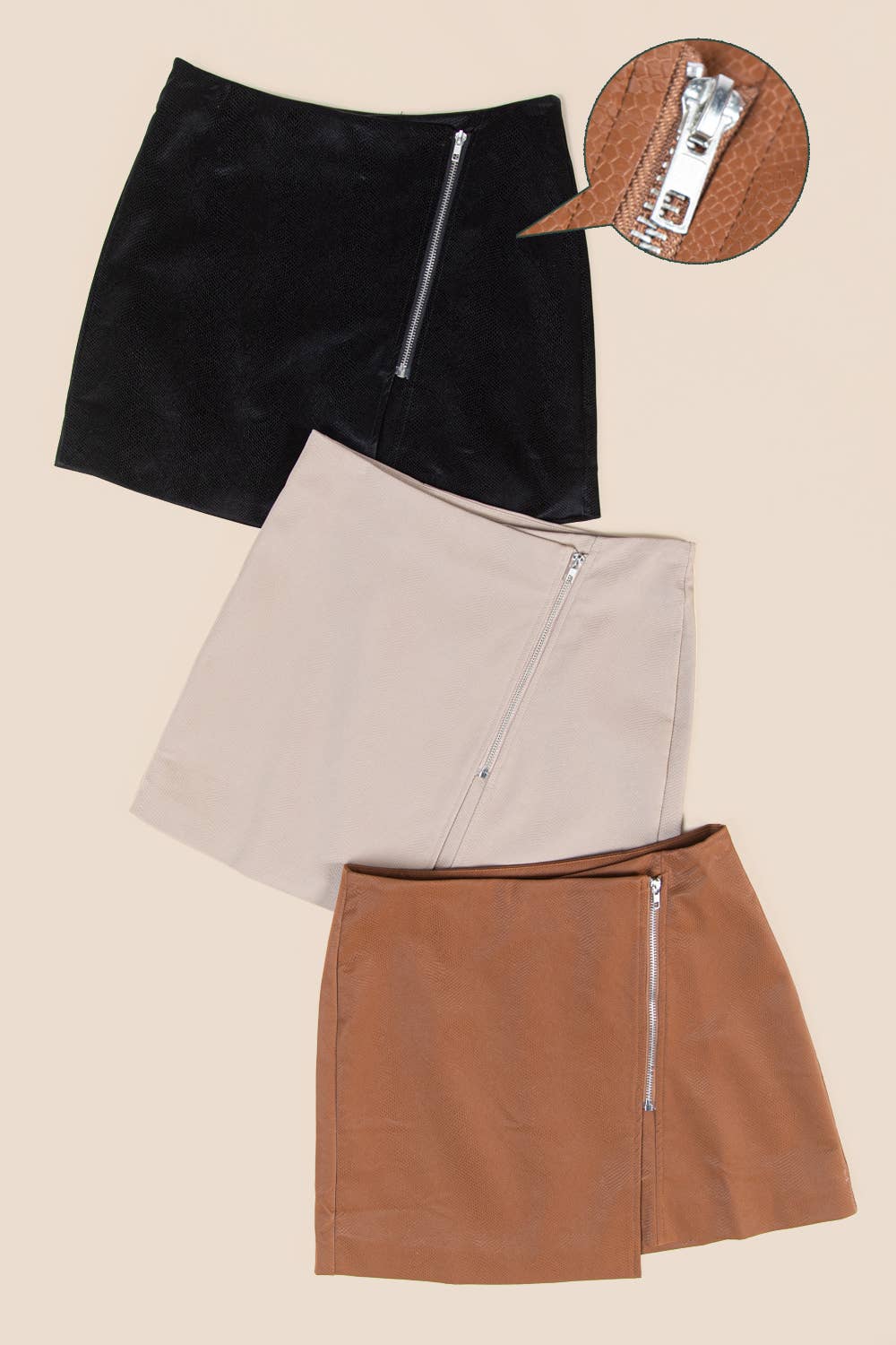 VERY J - Wholesale Skirt - Women's - VS50930-Textured Faux Leather Holiday Mini Skirt11