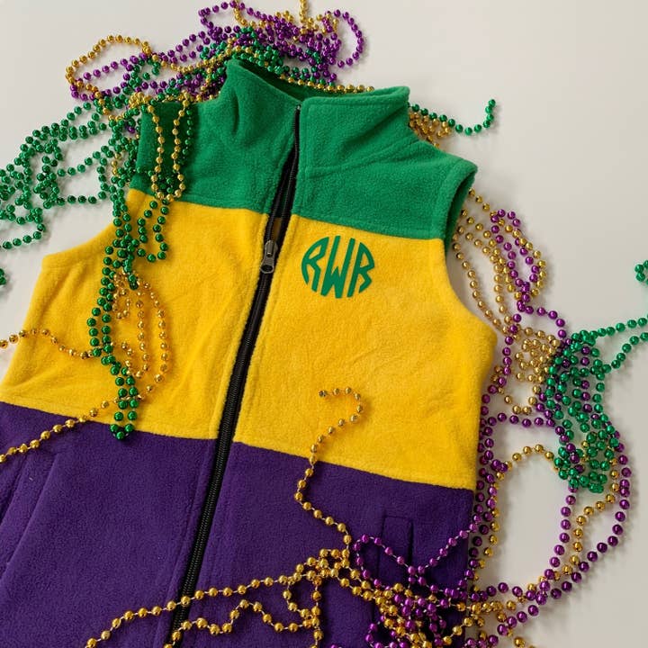 Mardi Gras Fleece Vest for wholesale by Bayou Blanks