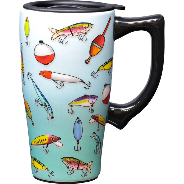 Fishing Lures Travel Mug for wholesale by Spoontiques, Inc