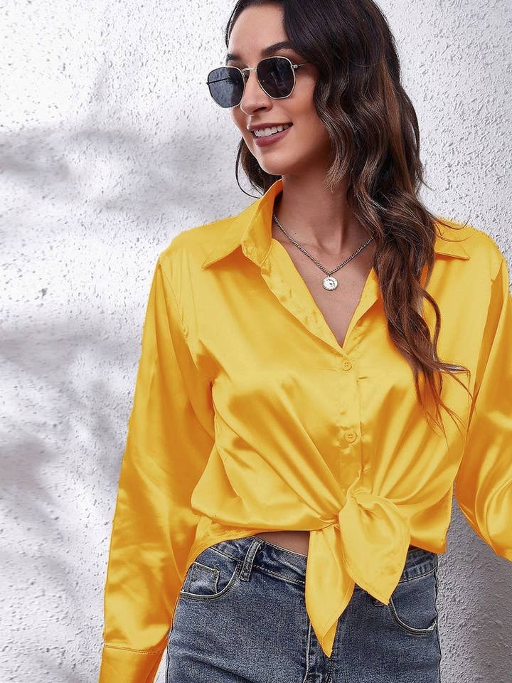 NINEXIS - Wholesale Button Down Shirt - Women's - CWTBLL0691_Button Down Silky Satin Long Sleeve Top49