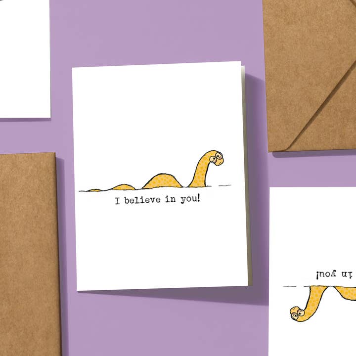 Loch Ness Monster Hand-Illustrated Encouragement Card for wholesale by Yellow Birds Design
