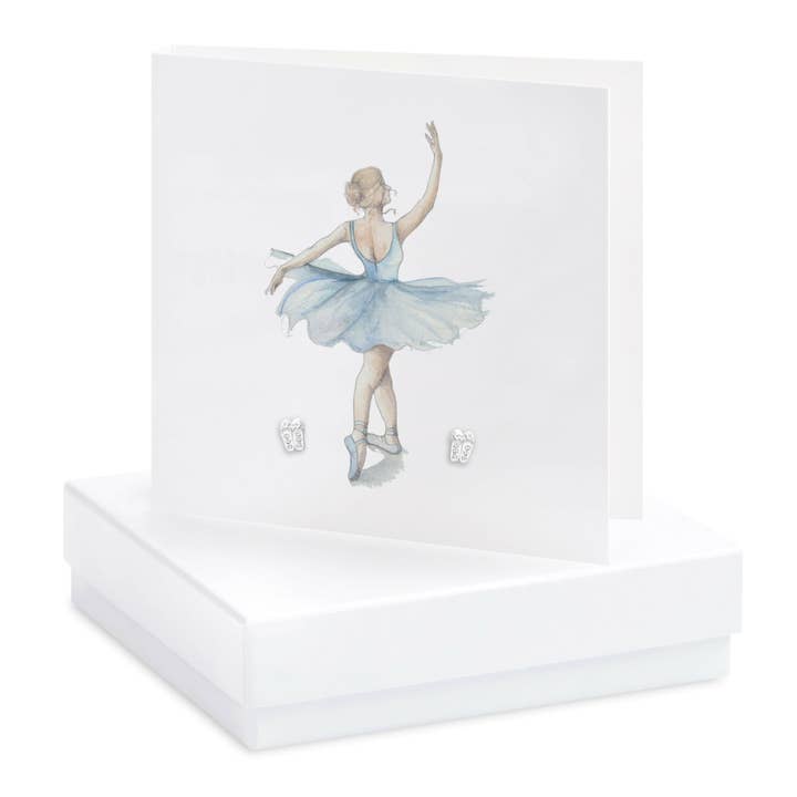 Silver Studs - Blue Crystal Silver Earrings - Ballet Card for wholesale by Crumble & Core