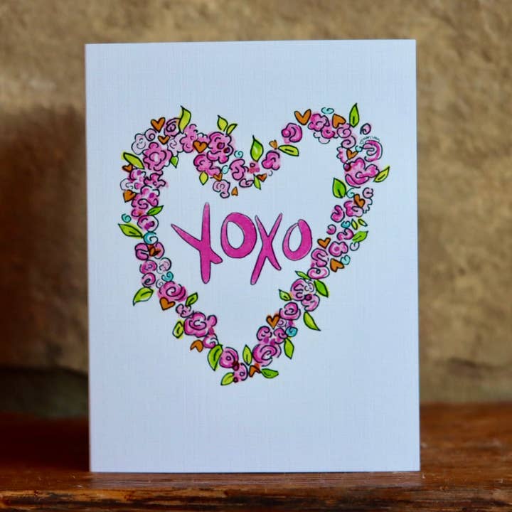 'XOXO' Heart of Roses Greeting Card for wholesale by Nan Van Art
