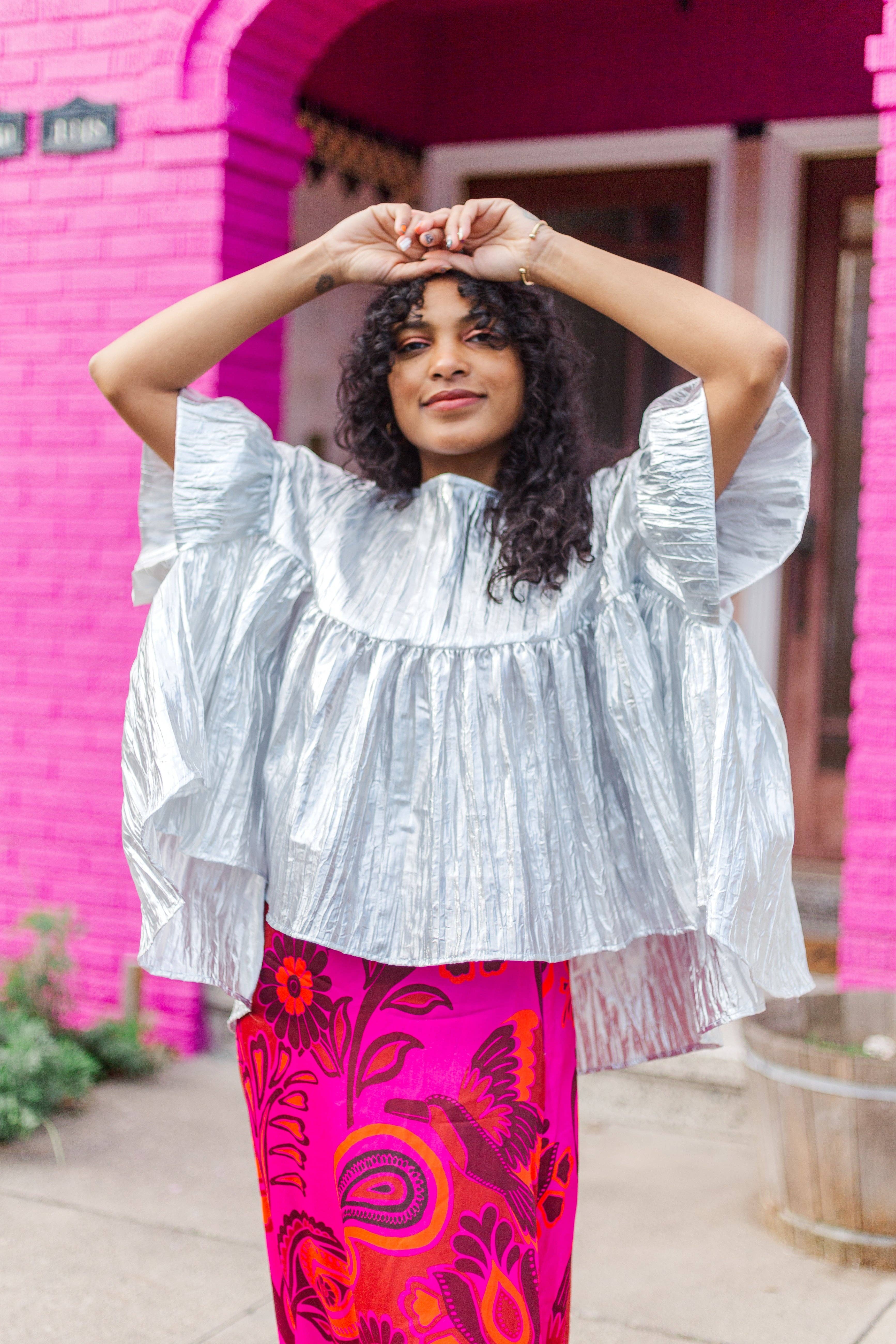 Nettle Studios - Wholesale Blouse - Women's - Size-Inclusive Plus Size Womens Silver Metallic Gathered Top10