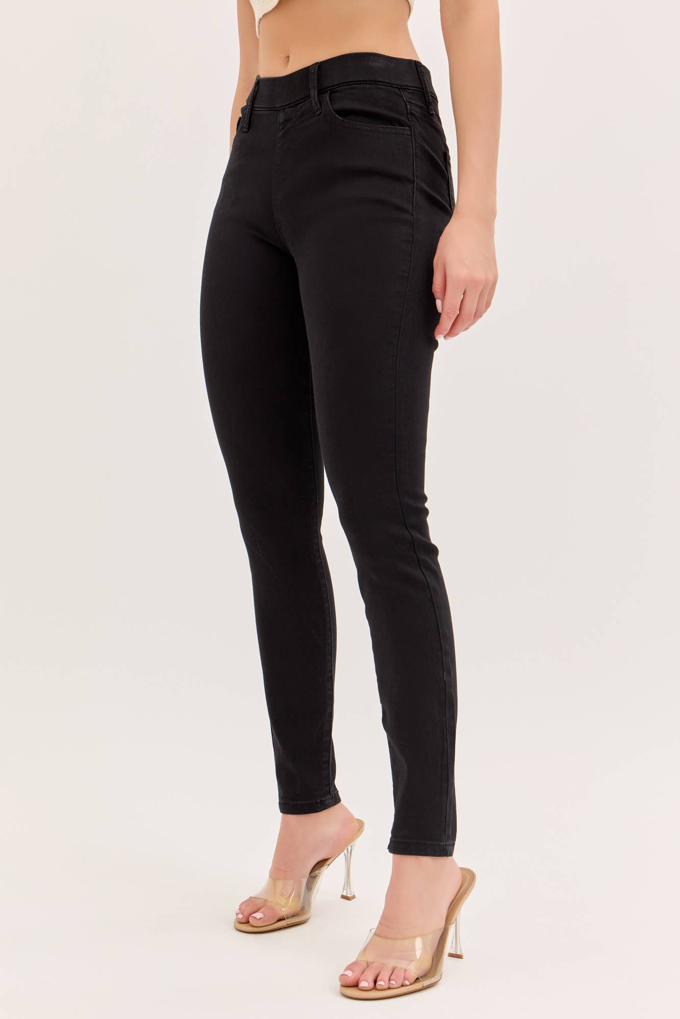 Cello Jeans - Wholesale Pants - Women's - Mid Rise Pull On Crop Skinny with Rolled Hem [AB76535BLK]1