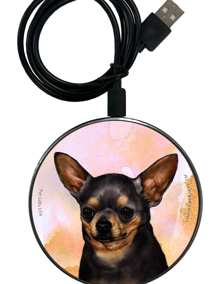 Chargeur de téléphone Zoomies - Chihuahua à poil court noir et feu pour la vente par Pet Gifts USA, LLC