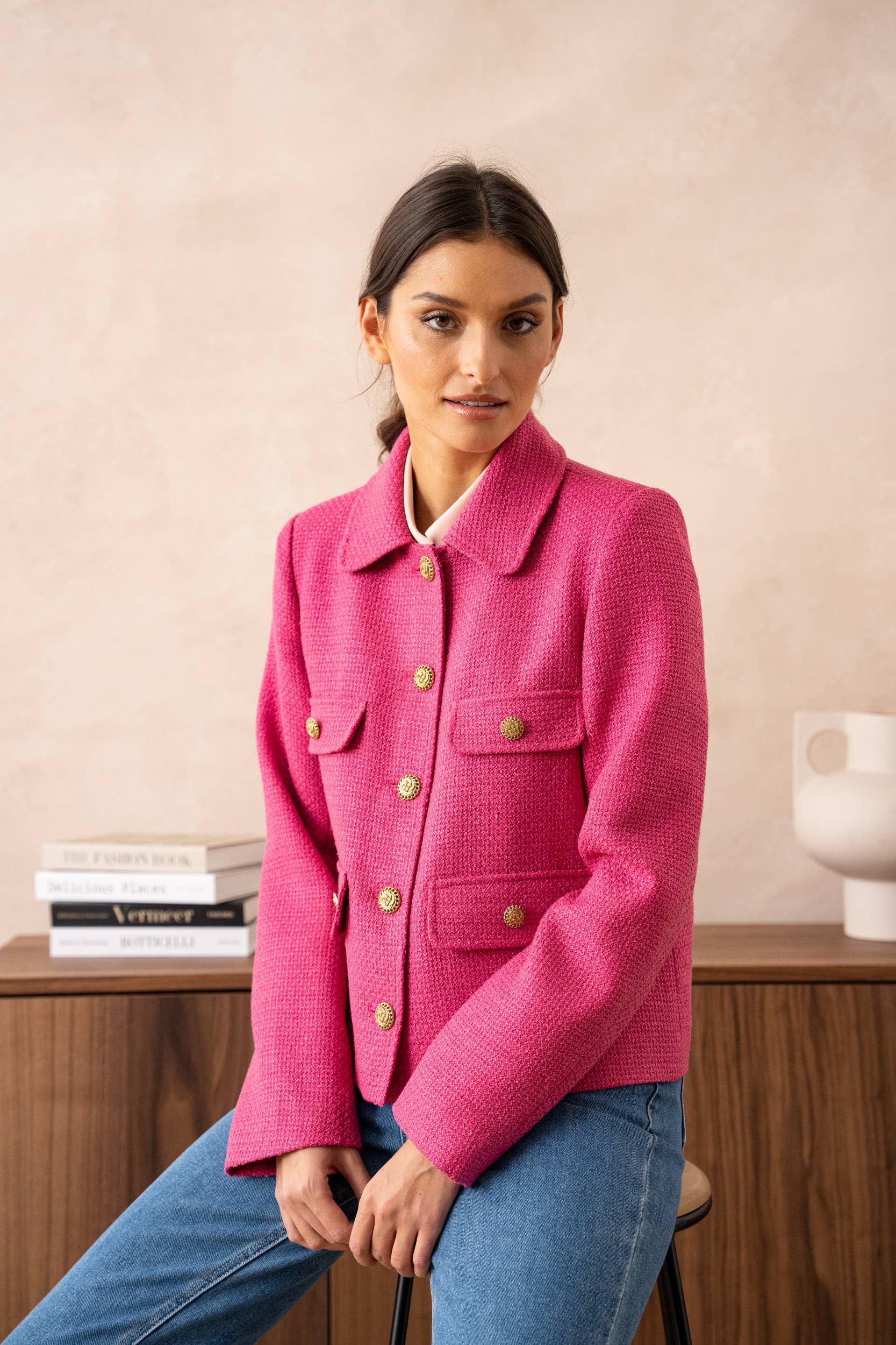 Attentif Paris - Wholesale Jacket - Women's - Straight cut plain tweed jacket24