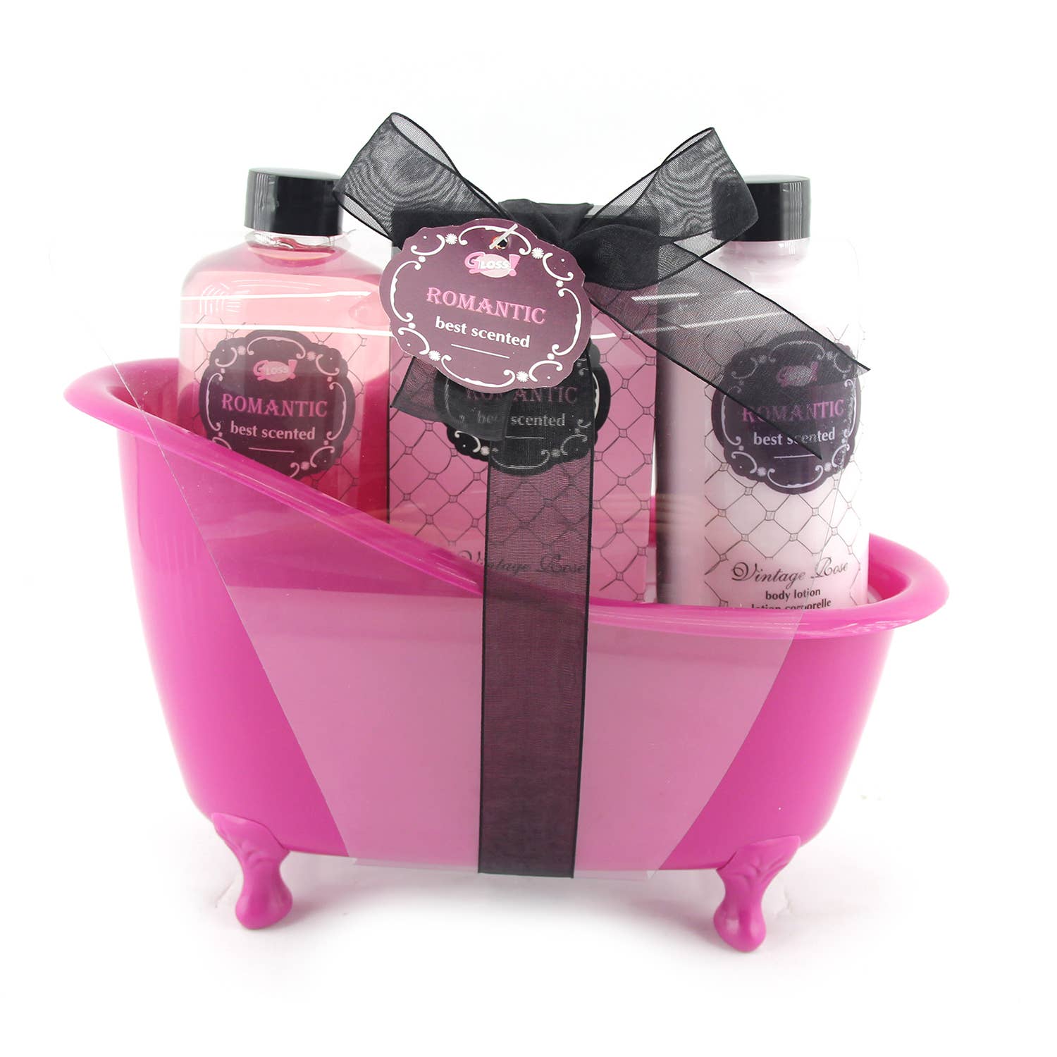 UBM - Wholesale Bath & Body Set - Beauty Bath Set - Black Bathtub - Romantic - Pink1