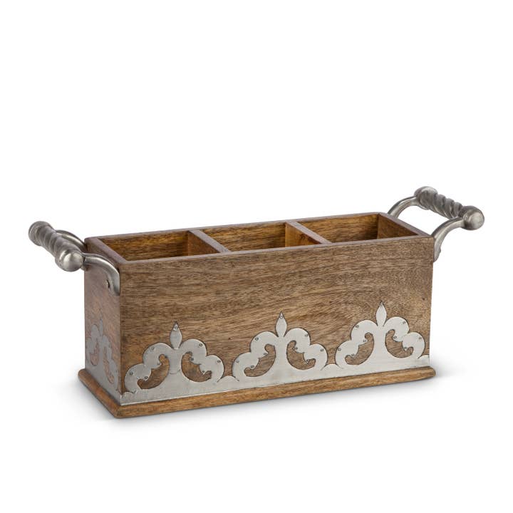 Discount Mango Wood With Metal Inlay Heritage Flatware Caddy for wholesale by The Gerson Companies