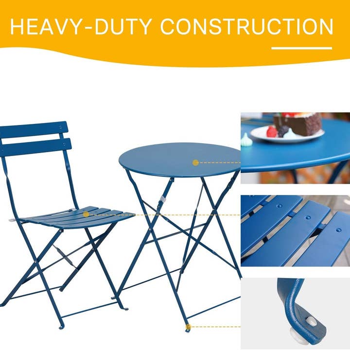 Peacock Blue 3-Piece Folding Bistro Set for Outdoors for wholesale on Faire