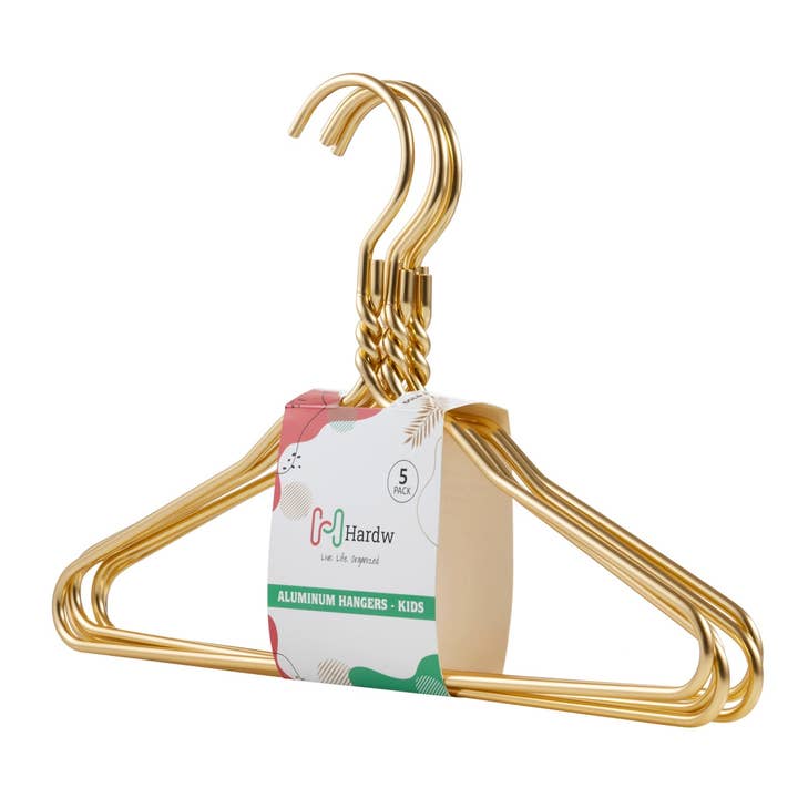 DEILSY - Venta al por mayor Percha para la ropa - Perchas de Aluminio Dorado para Niños (5 Piezas por Funda de Papel)