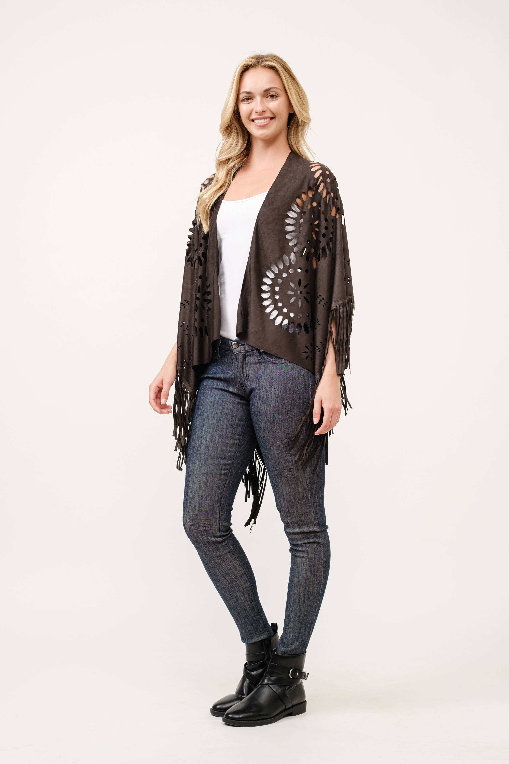 Raj Trading & Imports (USA) Inc. – wholesale Poncho – Women's – Willa Faux Suede Western Style Poncho Ruana8